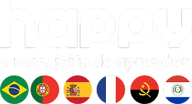 Logo da happy, bandeiras do Brasil, Portugal,Espanha, França e Angola